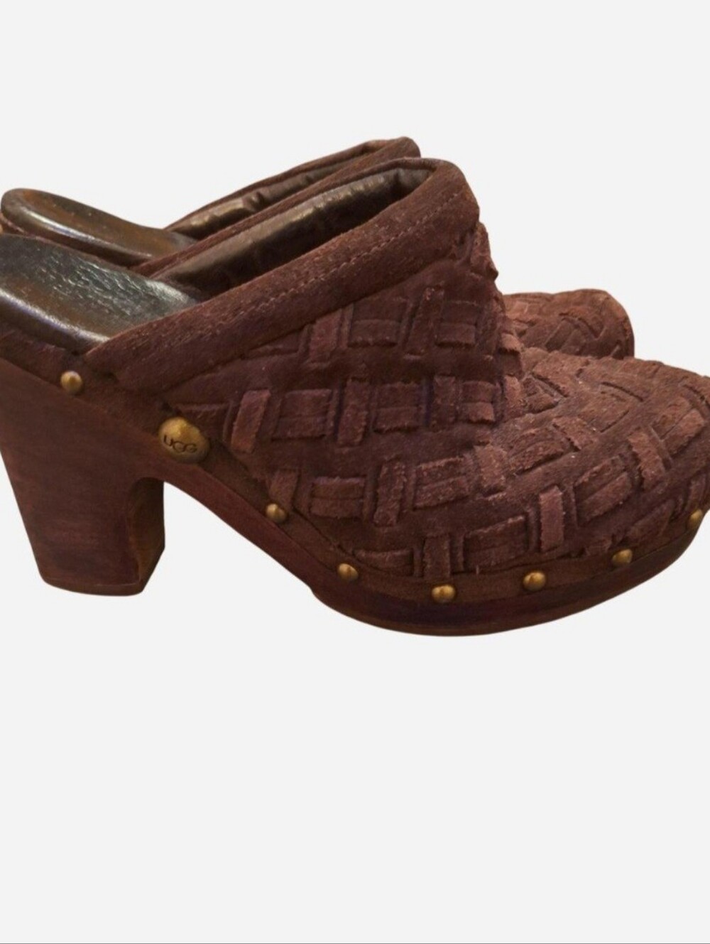 UGG Suede Basket Weave Wooden Clogs